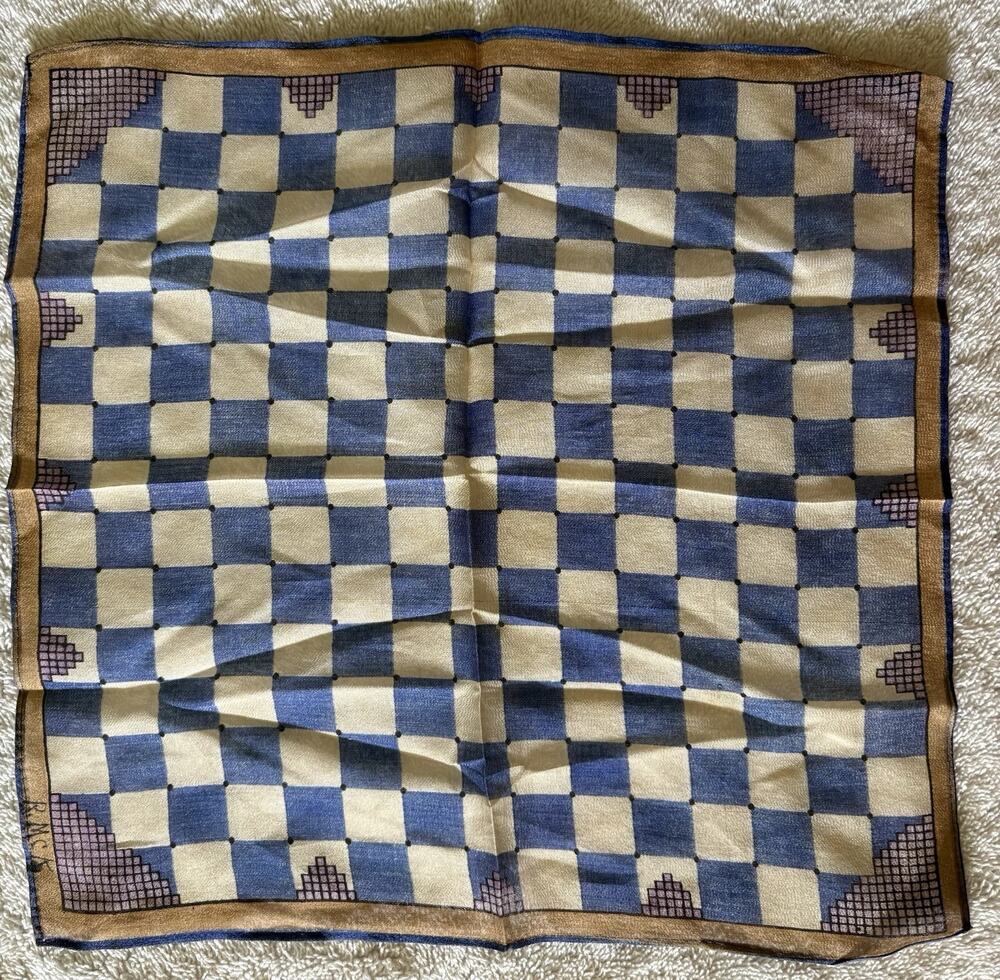 Vintage Pocket Square Art Deco Geometric Design Silk 10x10” Initialed